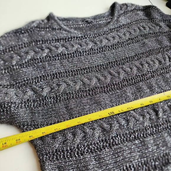 Express Brown Mohair Fuzzy Short Sleeved Metallic Thread Tunic Sweater Dress M - Picture 11 of 13